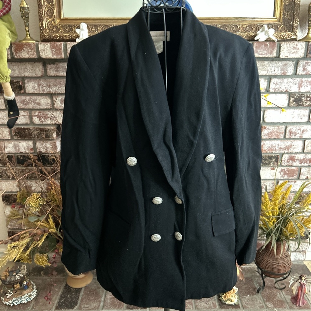 Vintage 80s casual corner blazer silver buttons shoulder pads 100% Wool Sz 14
